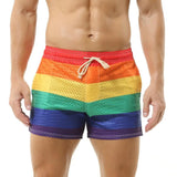 Aidase Men's Shorts Rainbow Stripe Fashion Casual Shorts Mesh Breathable Drawstring Sports Shorts Gym Men Boxer Shorts Bottoms Pocket aidase-shop