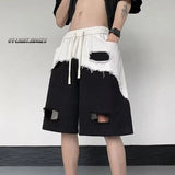 AIDASE  -  New Men's Spliced five-point Design Sense Casual Irregular Ripped Tool Shorts aidase-shop