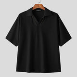AIDASE  -  Men Shirt Solid Color Lapel Short Sleeve Loose Men Clothing Summer Streetwear 2025 Korean Style Fashion Casual Male Tops aidase-shop