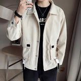 Aidase Male Fashion Coat Spring Autumn Men Corduroy Jacket Slim Fit Vintage Jacket Male Casual Zipper Coats Fashion Solid Color Outwear
