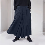 AIDASE  -  Men Wide Leg Pants Solid Color Elastic Waist Joggers Trousers Men Pleated Streetwear Baggy Fashion Casual Pants aidase-shop