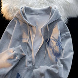 Aidase American Retro Embroidered Butterfly Cardigan Zipper Thin Jacket Men Women Loose Lazy Style Hooded Plus Velvet Trendy Sweatshirt aidase-shop