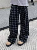 AIDASE  -  Retro Bla White Plaid Loose Straight Leg Casual Pants Men Women Comfortable Drapey Long Trousers Casual Sle Workwear aidase-shop