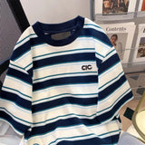 25.29Aidase Hip Hop Street Men and Women Trendy Personality Stripe Round Neck Short Sleeve Couple Summer Loose Casual T-shirt Y2K harajuku aidase-shop