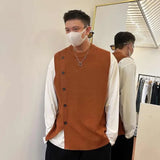 Aidase Round Collar Black Man Clothes Sleeveless Knitted Sweaters for Men Solid Color Vest Plain Waistcoat Crewneck Street Sale Wool S