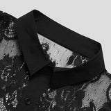 AIDASE  -  Sexy Sheer Mesh Floral Lace Shirt for Men 2026 Fashion Thin Summer Long Sleeve Button Down Rave Night Party Clubwear Shirts Male aidase-shop