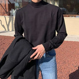 AIDASE  -  Spring Casual Long Sleeve Knit Jumper Tops Men Fashion Solid Color Basic Tees Autumn Vintage Mock Neck Men's Slim Fit Sweaters aidase-shop