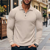 AIDASE  -  Spring Autumn Men's Long Sleeve T-Shirt Fashion Turn Down Collar Business Casual T Shirt Male Sports Tees Solid Pull On Tops Man aidase-shop