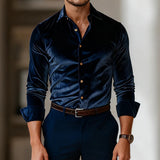 AIDASE  -  Stylish Solid Color Velvet Shirts Mens Long Sleeve Button-up Turn-down Collar Casual Shirt Fall Winter Daily Leisure Men Shirts aidase-shop
