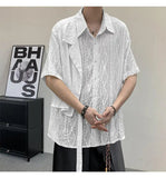 AIDASE  -  Summer New Men's Shirt Niche Jacquard Hollow Out Texture Design Chinese Style Lace-up Short Sleeved Lapel Men Tops 21E5617 aidase-shop