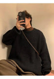 AIDASE  -  Casual Men Knitwear Sweater Square Block Jacquard Patchwork Design Long Sleeve Round Neck Solid Color Pullovers 21E7644 aidase-shop
