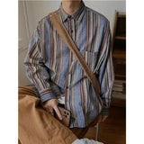 AIDASE  -  Retro Vertical Striped Men's Shirt Outerwear Japanese Long Sleeved Single Breasted Top Fashionable Casual Male Clothing aidase-shop
