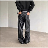 AIDASE  -  American Retro PU Leather Pants Men Loose High-End Vibe Straight Leg Wide Leg Draped Floor-Length Pants Matte Casual Trousers aidase-shop