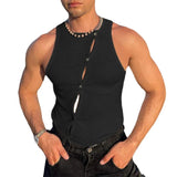 AIDASE  -  Men's Slim Fit Ribbed Tank Top Summer Fashion O-Neck Button Down Cutout Sleeveless Bodybuilding Streetwear Tshirts Male aidase-shop