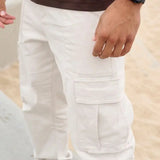 AIDASE  -  Men Khaki Wide Leg Pants Summer Male Button Pocket Loose Straight Cargo Full Trousers aidase-shop