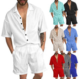 AIDASE  -  European and American Summer Suit, Men's Casual Lapel, Solid Color Shirt, Button Up Cardigan, Short Sleeved Shorts Set, Men's