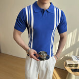 AIDASE  -  Summer Slim Fit Striped Contrast Knit Ice Polo Shirt Men's Stretchable Short Sleeve T-Shirt M-4XL