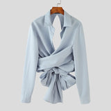 AIDASE  -  Tops American Style Fashion Sexy Men Deconstructive Backless Bow Shirts Casual Male Solid Loose Long Sleeved Blouse aidase-shop