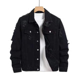 AIDASE  -  New Fashion Autumn Winter Men Black Solid Color Turn-down Collar Long Sleeve Single Breasted Casual Trendy Denim Jackets Coats aidase-shop