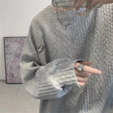 AIDASE  -  Autumn Men's Oversized Waffle Crewneck Sweatshirts Appliques Long Sleeve Pullover Hoodies Korean Fashion Y2K Streetwear Sudadera aidase-shop