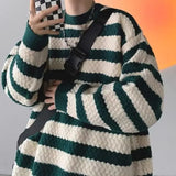 Aidase Winter Round Neck Striped Sweater Men Korean Fashion Couple Casual Long Sleeve harajuku Knitted Sweater Men Streetwear Sweaters