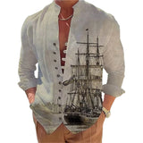 Aidase Spring Autumn 3D Print Shirts Men's Long-Sleeved Stand-Up Collar Casual Shirt Cardigan Fashion Tops Streetwear Clothing For Men