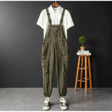 AIDASE  -  Men Joggers Bib Overalls Multi Pockets Cargo Pants Adjustable Suspenders Coveralls Summer Jumpsuits aidase-shop