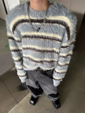 AIDASE  -  Men's Clothing Mohair Black And White Striped Design Plush Sweater Autumn And Winter Knitwear Top pullover pull homme hiver aidase-shop
