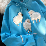 AIDASE  -  Soft Girl Cute Plush Lamb Tees Couple Hoodie Men Women Cartoon Flocking Hoody Spring Autumn Loose Vintage High Street Top aidase-shop