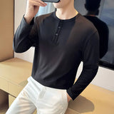 AIDASE  -  High-quality Henry Collar Long-sleeve T-shirt for Men, Stretchable Men's Base Shirt for Autumn.Breathable T-shirt M-4XL aidase-shop