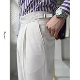 AIDASE  -  British Style Men's Youth Spring Summer Naples Tailored Pants High Waist Straight Leg Trousers Paris Button Fashionable Long Pan aidase-shop