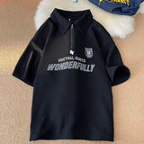 Aidase American Retro Waffle Polo Shirt for Men and Women with Personalized Letter Print Short Sleeved Trendy Loose Casual T-shirt aidase-shop