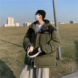 Korean Patchwork Thicken Puffer Jacket Men Winter Streetwear Parkas Coat Men Windbreaker Outwear Coats Warm Cotton Padded Jacket aidase-shop