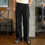 AIDASE  -  Autumn Outdoor Fashion Solid Color Draped Trousers For Mens New Casual Pleated Trousers Vintage Men's Loose Straight Suit Pants aidase-shop