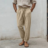 AIDASE  -  Daily Casual Mens Loose Breathable Pants Spring Summer Vintage Drawstring Lace-up Straight Trousers For Men Leisure Pants 5XL aidase-shop