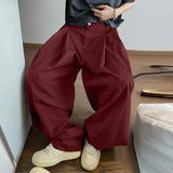 AIDASE  -  Men Pants Solid Button Pleated Baggy Casual Trousers Men Streetwear Oversize Joggers Fashion Male Lantern Pants aidase-shop