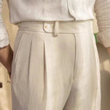 AIDASE  -  Seersucker Naples Suit Trousers Mens British Stylish High-waisted Belt Design Straight Pants Summer Slim Business Casual Pants aidase-shop