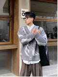 Aidase Men's Clothing V Neck Blue Cardigan Graphic Knit Sweater Male New Aesthetic Meme Maletry Large Big Size Korean Fashion aidase-shop