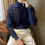AIDASE  -  Mr. NR Briti Sle  Color f High Collar Knitted Long Sve Wave Pattern Elastic Base irt Sweater for Men Casual aidase-shop