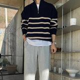 Autumn Men's Luxury Knitted Patchwork Pullovers Sweater Korean Turtleneck Zipper Long Sleeve Loose Stylish Texture M-3XL aidase-shop