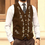 AIDASE  -  Retro Pattern Embroidery Corduroy Vest Coat Men Spring Fashionable Button-up V Neck Waistcoats Mens Casual Sleeveless Cardigans aidase-shop