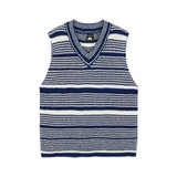 AIDASE  -  Fall Knitted Sweater Vest Men Sleeveless V-Neck Striped Color Blocking Waistcoat Korean Fashion Oversized Casual Sweaters aidase-shop