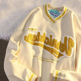31.23Aidase Men's Sweatshirts Embroidered Letters V-neck Sweater Women's Autumn Winter New Loose Couple Long Sleeves Casual Jacket Tops aidase-shop