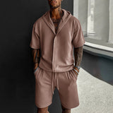 AIDASE  -  Stylish Mens Solid Color Two Piece Sets Summer Short Sleeve Hoodies And Shorts Outfits Men Fashionable Loose Hooded Tops Suits aidase-shop