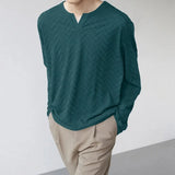 AIDASE  -  Men T Shirt Solid Color V Neck Long Sleeve Loose Fashion Casual Male Tee Tops Streetwear Korean Style Men Clothing S-5XL aidase-shop