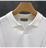 AIDASE  -  Men's Ice Silk Polo Shirt Summer Short Sleeve Light Luxury Lapel T-Shirt Breathable Quick Dry Knit Casual Button Down Golf Top aidase-shop