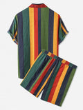 AIDASE  -  Men's Striped Tracksuit Streetwear Lapel Short Sleeve Shirts and Drawstring Shorts Casual Holiday Hawaiian 2 Piece Sets 2025 New aidase-shop