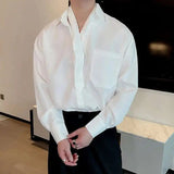 AIDASE  -  Men Tie Design Turn-down Collar Shirts Spring New Fashion Long Sleeve Shirt Business Casual Male Clothing Solid Color aidase-shop