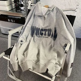 Aidase Polo Shirts Men's Half Zipper Sweater Women's Autumn New Turndown Collar Retro Loose Oversize Long-sleeved Letter Print Top Tees aidase-shop