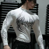 AIDASE  -  Men's Compression Shirt High Neck Long Sleeve Athletic Top Quick Dry Workout Rash Guard with Abstract Print aidase-shop